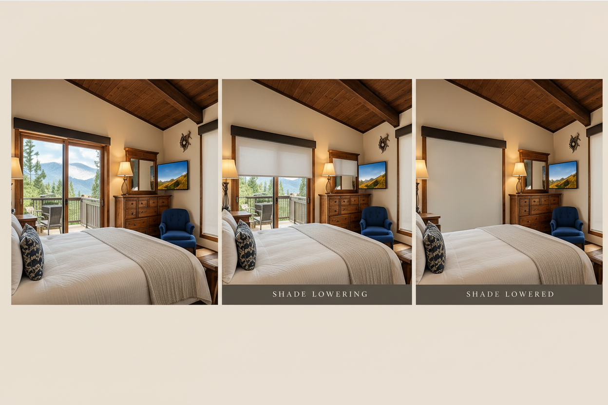 Luxury residential interior with custom roller shades